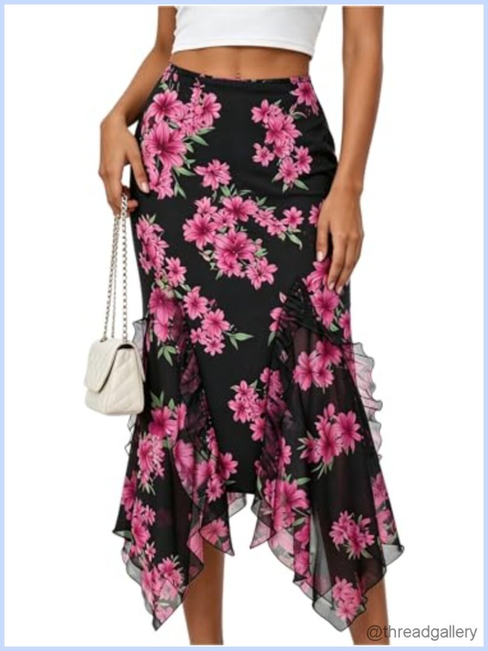 Women's Summer Floral Mesh Midi Skirt High Waist Fishtail Flowy Beach Long Skirt